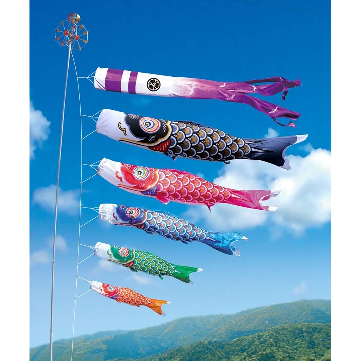 Tokunaga Koinobori Taisho 3m 8-piece set 5 koi carp Large set 003-874 Pole sold separately Name and family crest sold separately Koinobori