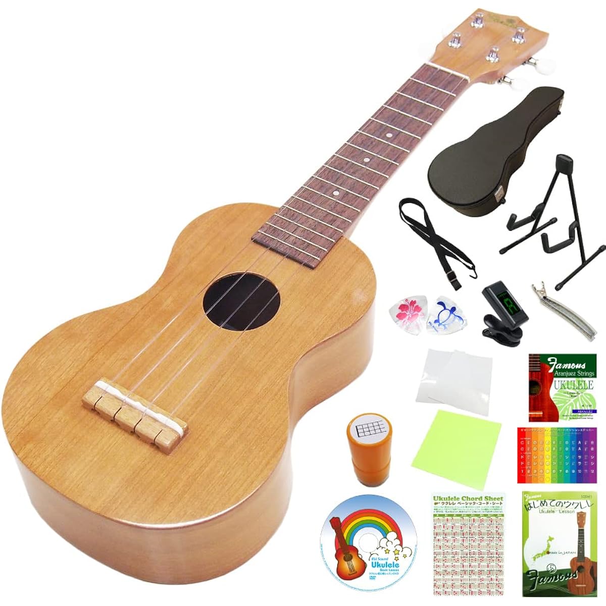 Famous Domestically Produced Ukulele FS-11G Soprano High-Grade 15-Piece Set with Hard Case American Cherry (Reliable Made in Japan) (Bright Cherry Wood) (u)