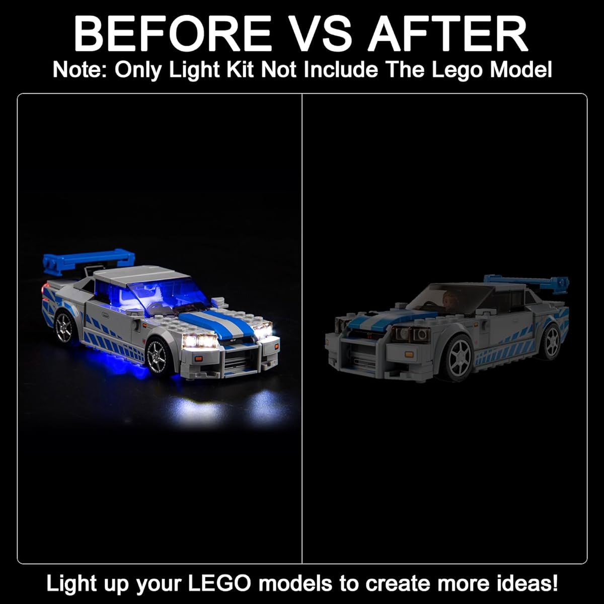 Hilighting Upgrade LED Light Kit for Lego Speed Champions 2 Fast 2 Furious Nissan Skyline GT-R (R34) Race Car Toy Model Building Kit Compatible with Lego 76917