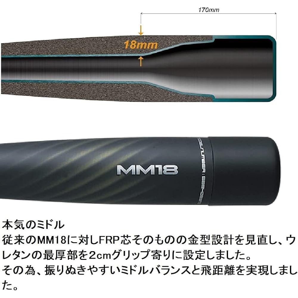 SSK Baseball Boys Softball Bat FRP MM18 Middle JR SBB5039MD Black x Gold Compatible with Boys Baseball Comes with a dedicated bat case