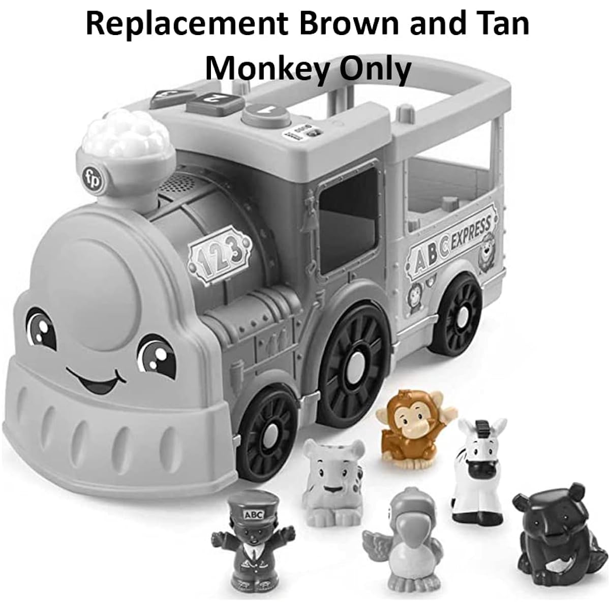 Fisher-Price Little People Big ABC Animal Train Playset HCL79 Replacement Brown and Tan Monkey.