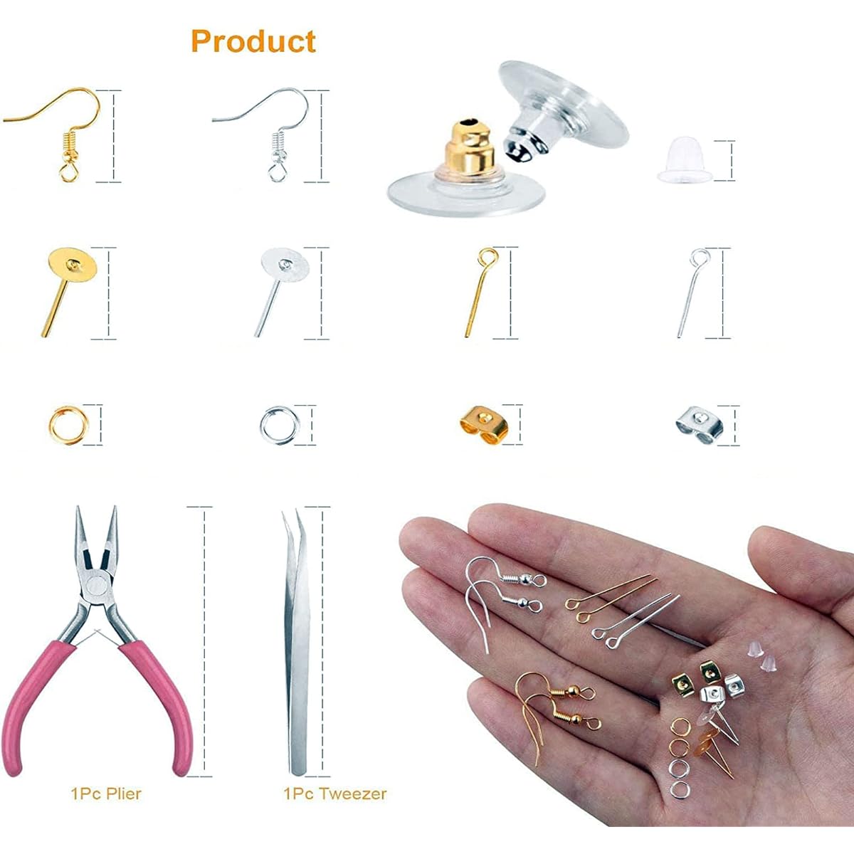 DIY Crafts 50g Antique Gold Sample Only Earring Making Kit Supplies Earring Hooks Earring Posts Earring Backs Jump Rings Eye Pin Jewelry Pliers Tool (50g Antique Gold)