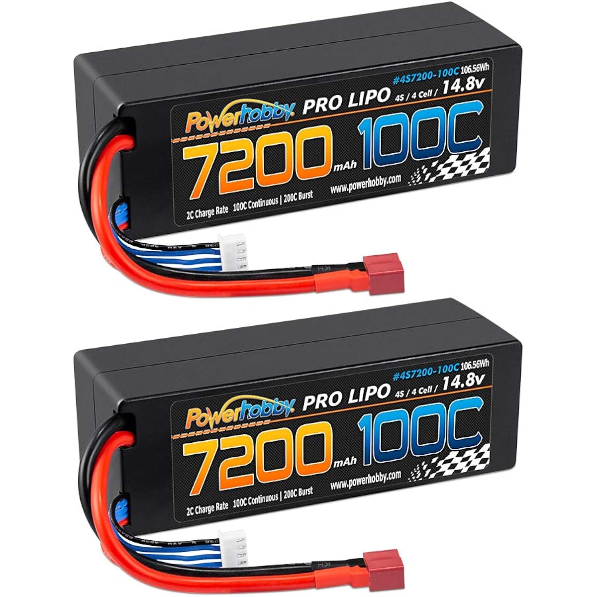 Powerhobby 4S / 4 Cell 14.8v 7200mah 100C-200C LiPo Battery with Dean Plug Hard Case (2 Pack)