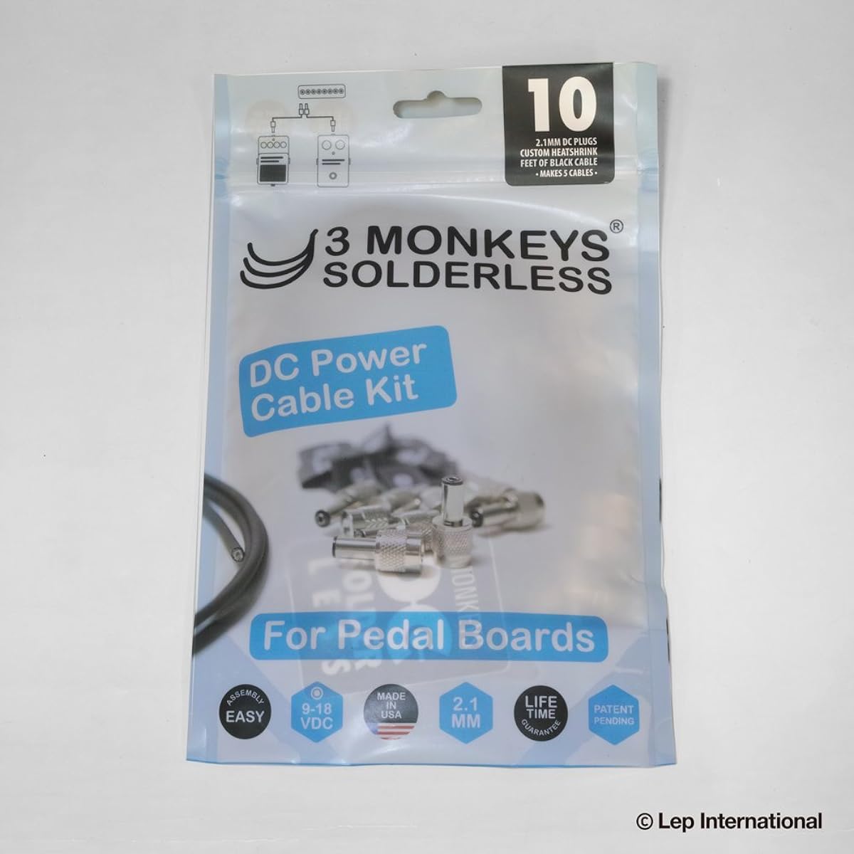 3 Monkeys Solderless DC Cable Kit DC Solderless Pedalboard Kit (10 plugs + 3m cable)