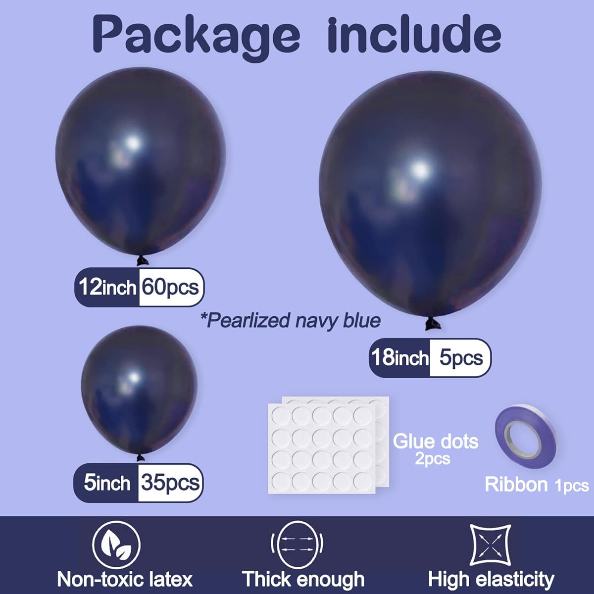 Navy Blue Balloon Arch Kit, 100 Thick Blue Balloons Different Sizes 18/12/5 Inch for Birthday Party, Graduation, Bachelorette, Wedding, Gender Reveal, Baby Shower Decoration Supplies