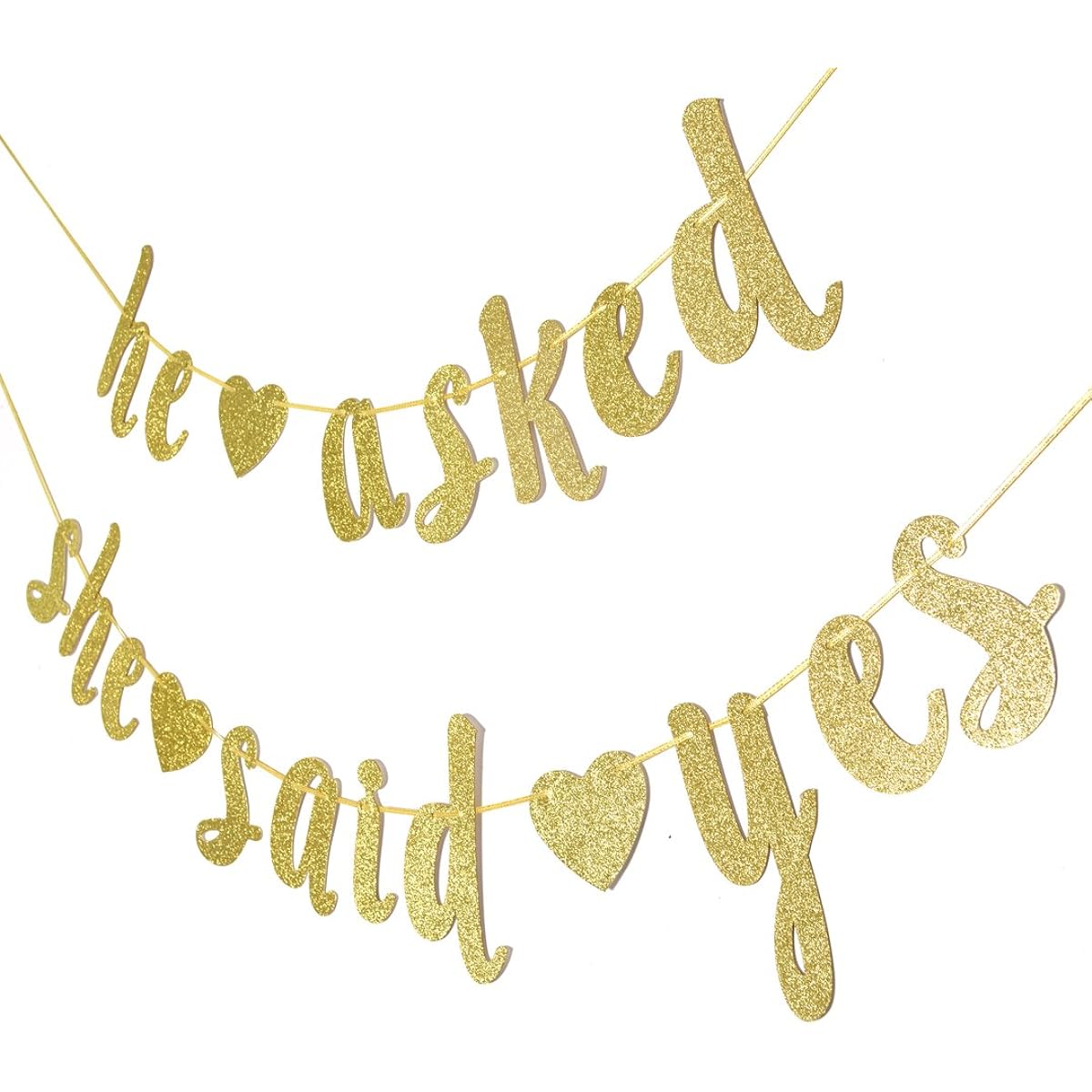 Qttier He Asked She Said Yes Gold Glitter Banner Wedding/Engagement/Bridal Shower Party Decorations