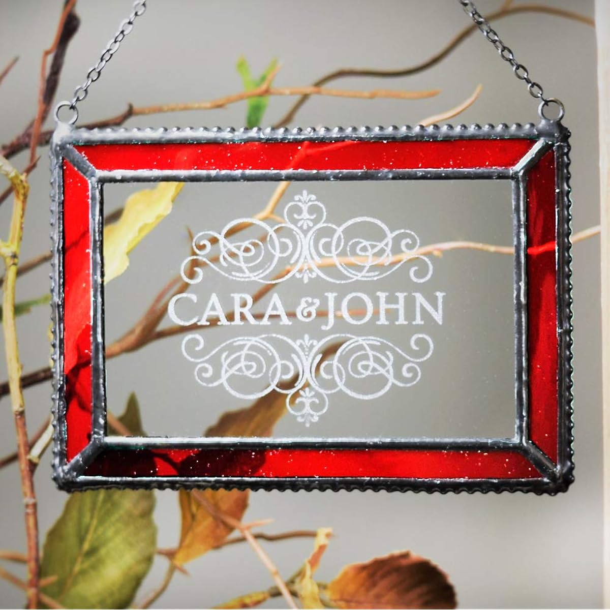 Personalized Christmas Ornament First Christmas Wedding Ornament Mr Mrs Couple You and Me 2020 Baby's 1st Red Stained Glass Suncatcher J Devlin ORN 266-1 EO106
