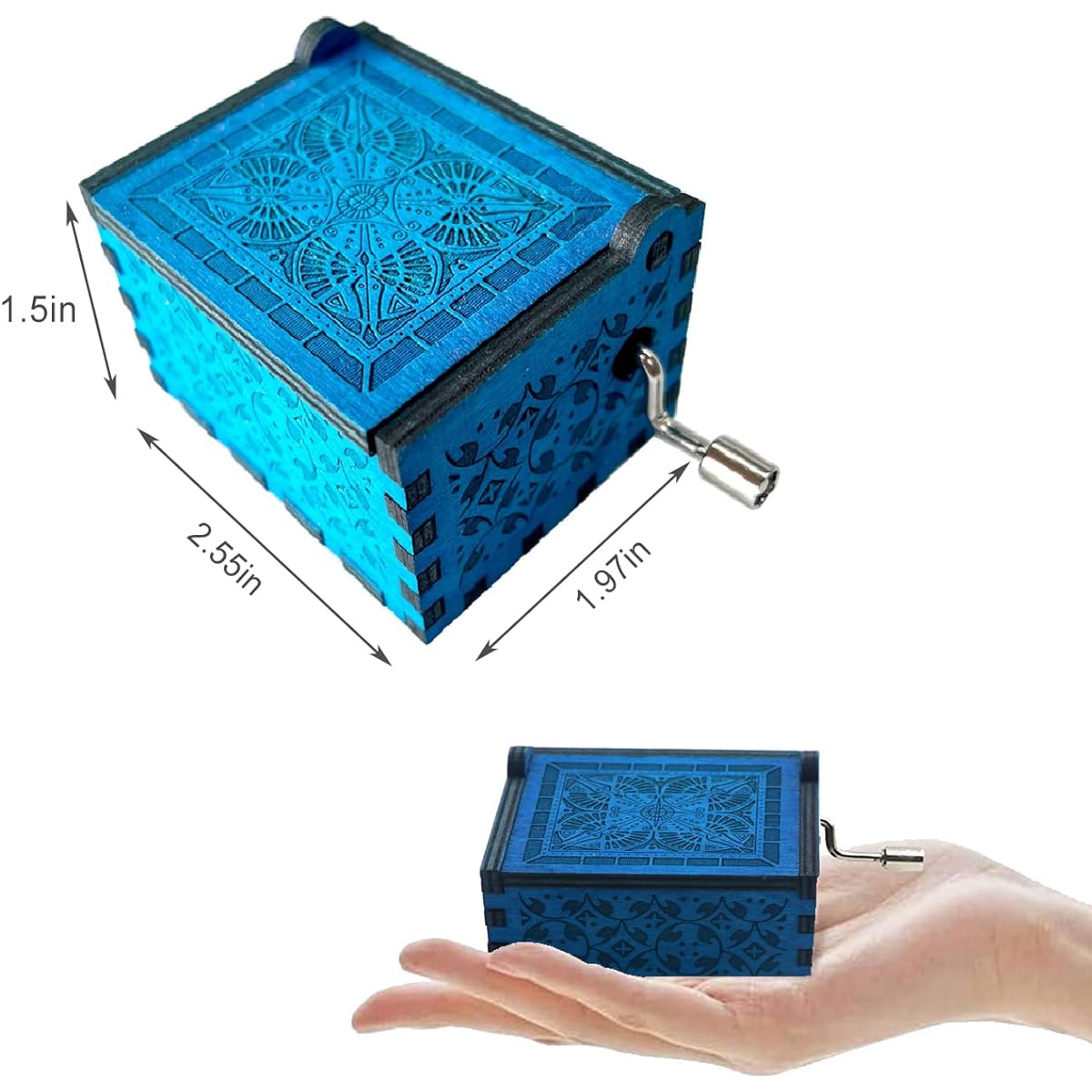 Mi*AngMax Legend of Zelda Theme Wooden Music Box, 18 Note Mechanism Antique Curved Hand Crank Musical Gift (Blue)