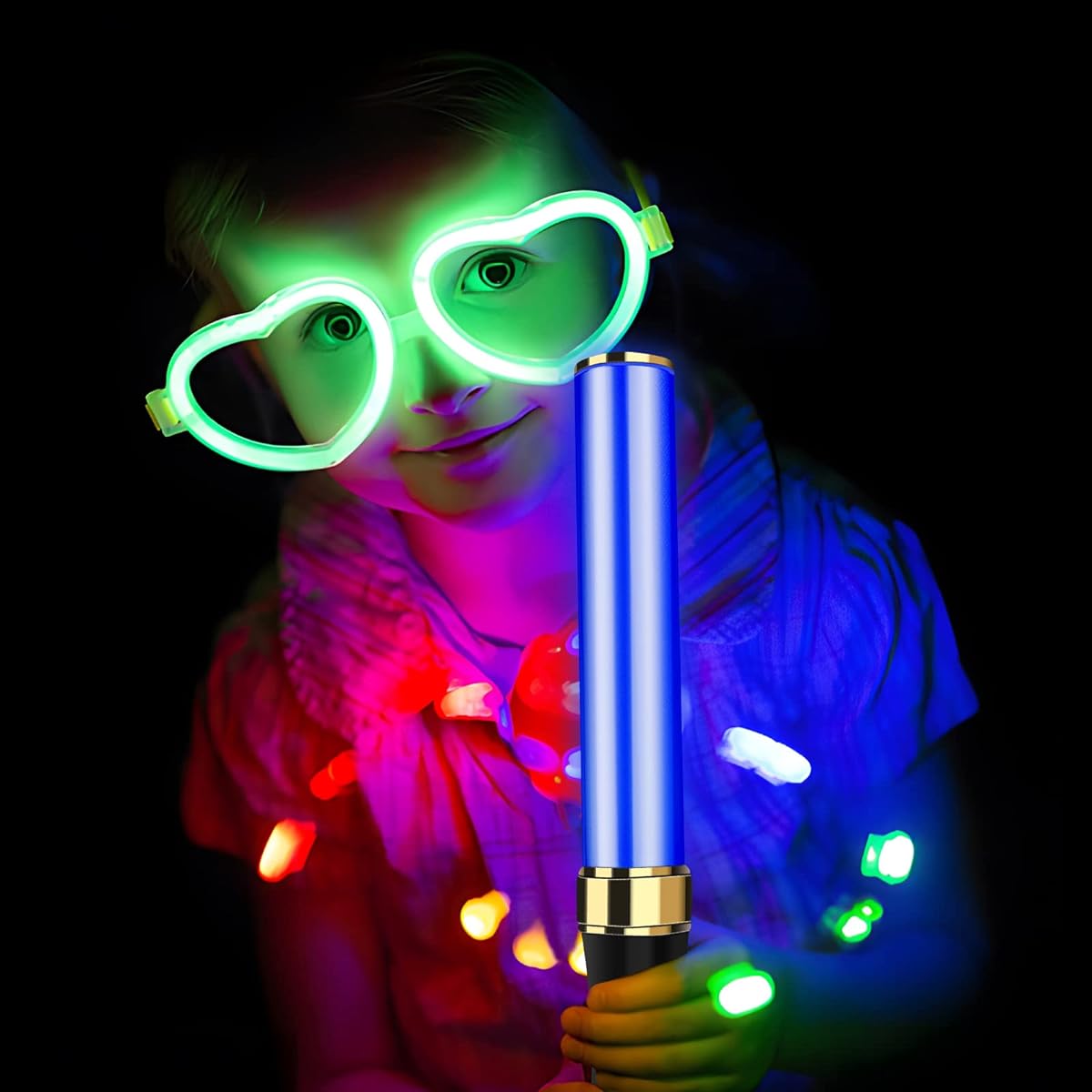 HEKAVIUX 24 Multi Color Bright LED Glow Sticks (2 Pieces) 3 Strobe Modes Battery Powered Party Flashing Lights Festival Rave Birthday Concert Party Supplies