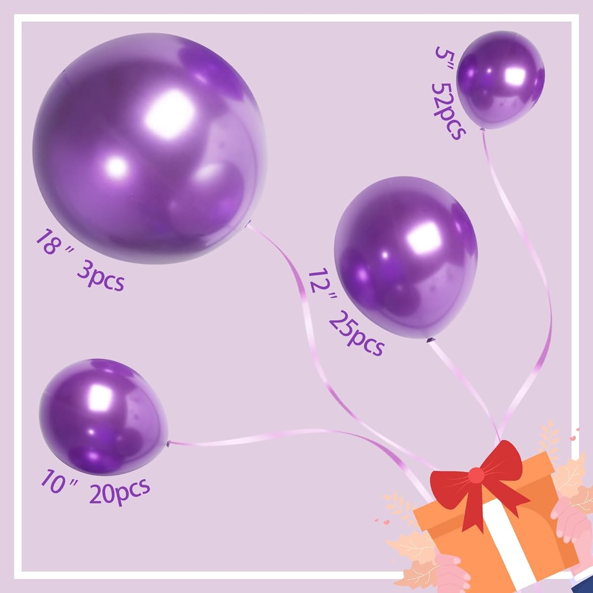 MOMOHOO Metallic Purple Balloons Assorted Sizes 100pcs 5/10/12/18inch Metallic Chrome Purple Balloons Christmas Wedding Balloons Metallic Purple Balloons Garland Arch Birthday Party