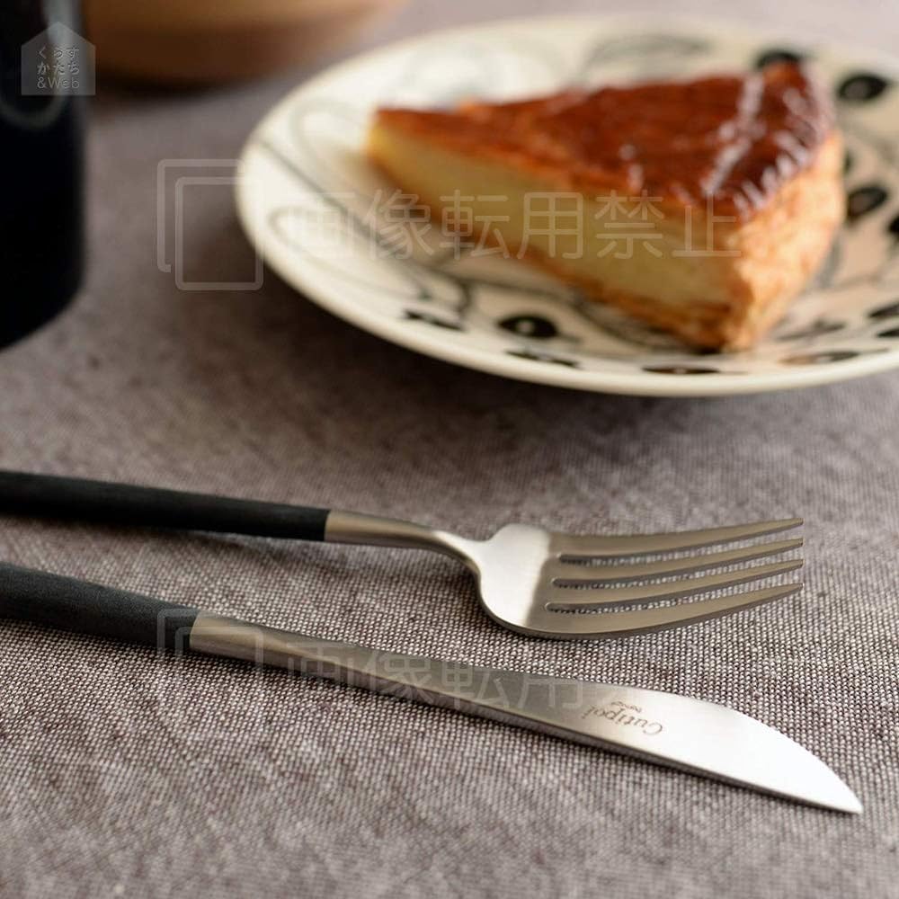 Genuine Cutipol GOA Goa Black/Matte Silver Dessert 6 Piece Gift Set in Cosmetic Box Genuine Ribbon Hanging (2 each Knife/Fork/Spoon)