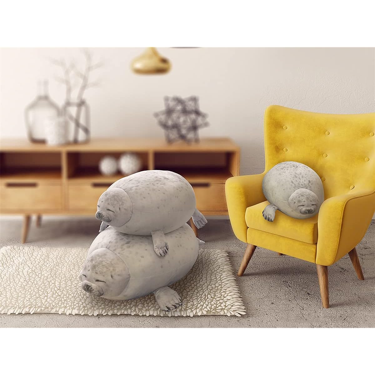 KOWAKA Cute Blob Seal Pillow Soft Chubby Body Pillow Cotton Animal Stuffed Toy Beige Length 60cm