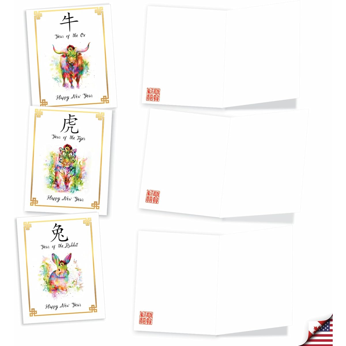 The Best Card Company AM10974LNB-B1x12 Blank Chinese New Year Note Cards Bulk Box Set with Envelopes (1 of 12 Designs)