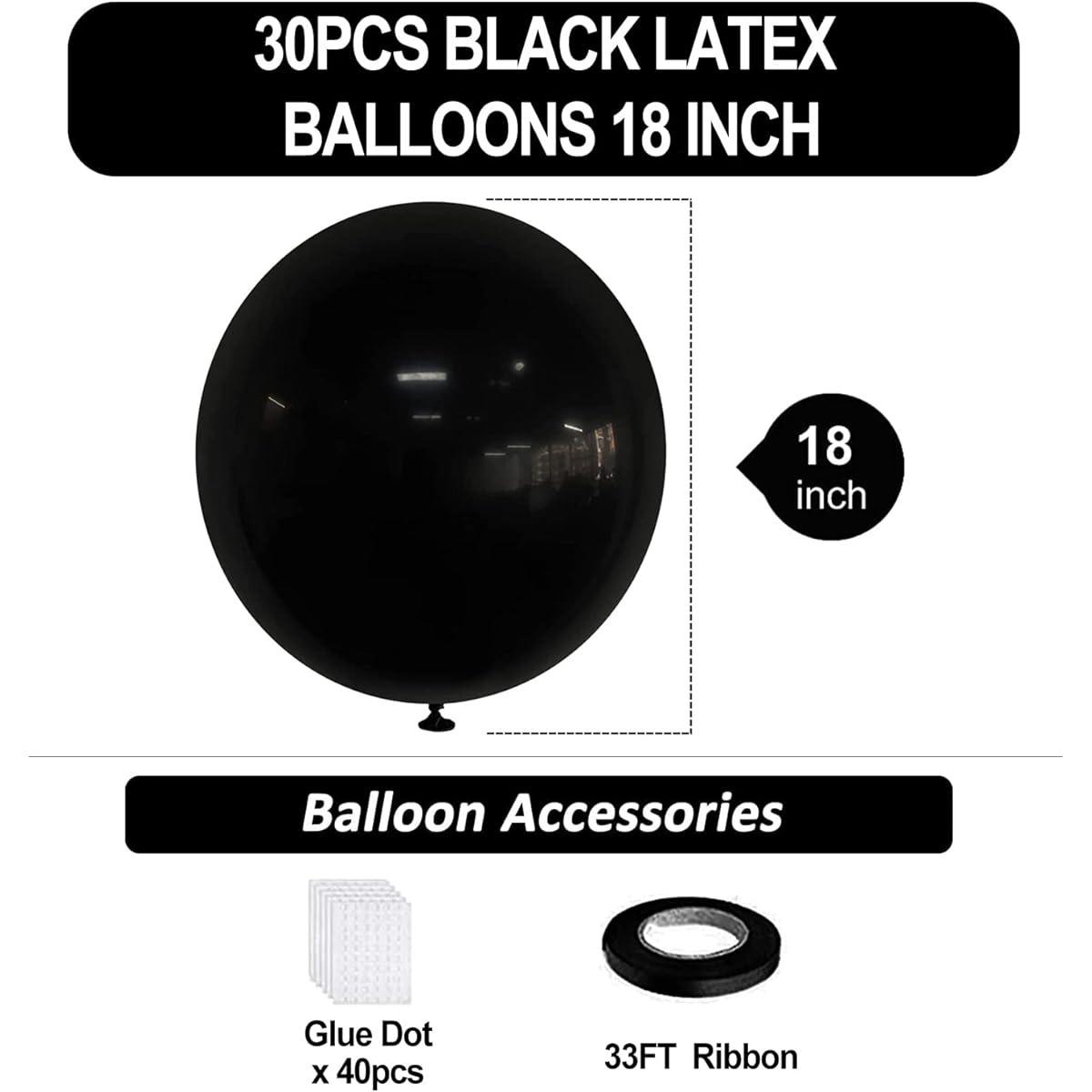 30pcs 18inch balloons black
