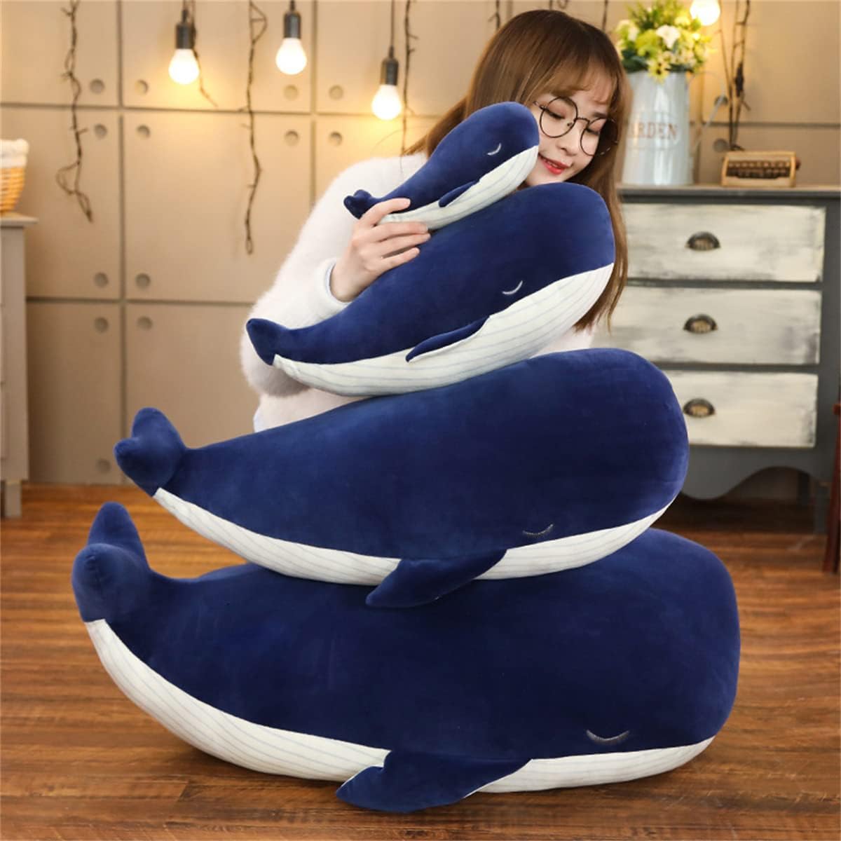 LVPU Down Cotton Soft Simulation Big Blue Whale Dolphin Doll Plush Toy (9.8 inch)