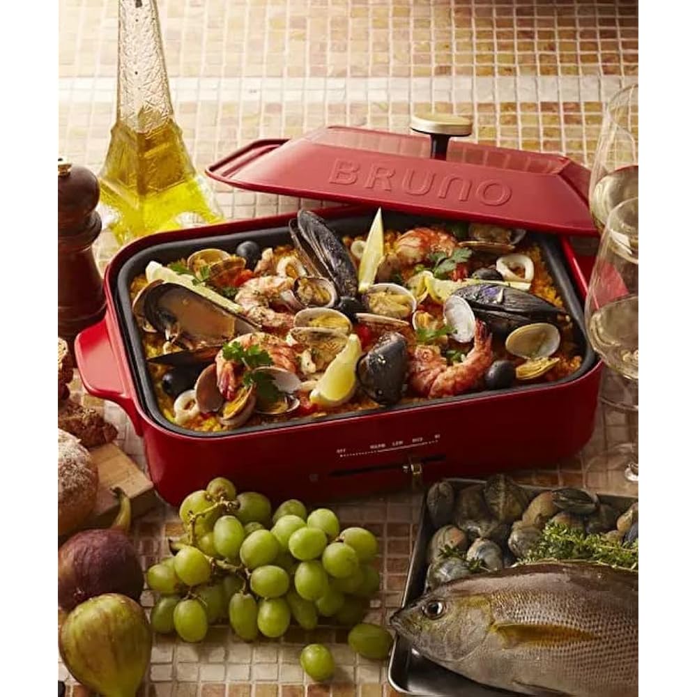 BRUNO Compact hot plate Main unit 4 types of plates (Takoyaki, Flat, Grill, Multi) Celebration sleeve Recipe book included White Stylish Cute This one unit Lid with lid Temperature control Easy to wash For 1, 2, 3 people Small size Small size For small g