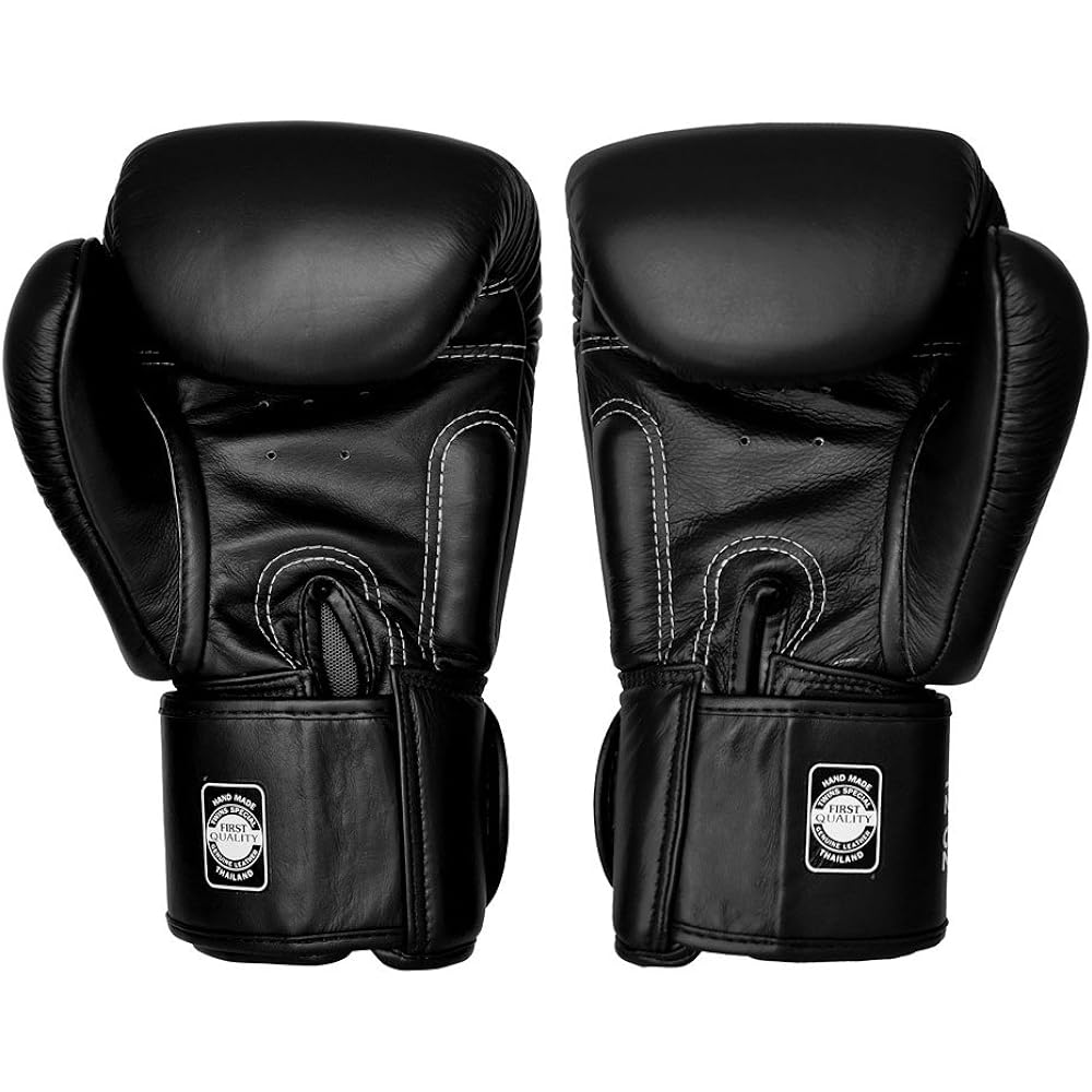 Twins Special Thai Boxing Gloves Black Leather Velcro