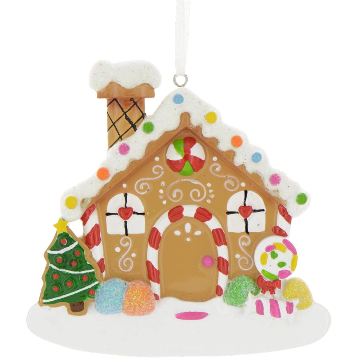 Named Gingerbread House Christmas Tree Ornament 2020 - Decorated Sweet Snow Candy Cane Elegant Single Family Housewarming Host Glitter Year Wooden Winter Front Housemate - Free Customization