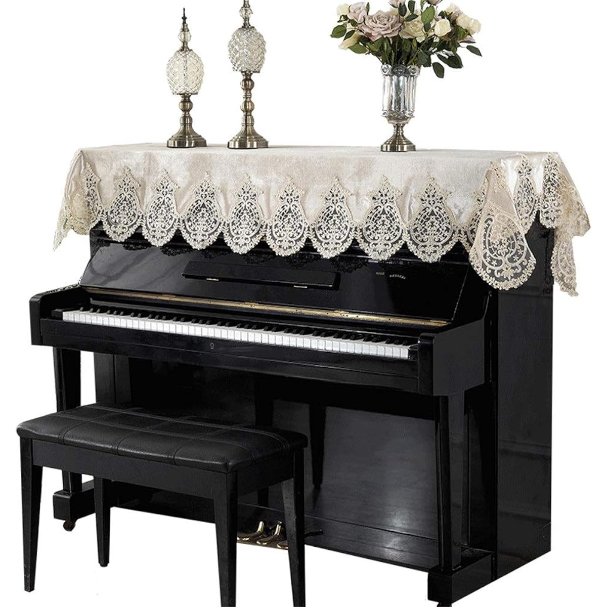 Digital Piano Dust Cover Embroidered Fabric Piano Dust Cover Lace 100x195cm Universal for Universal Piano (Color: A, Size: Free size)