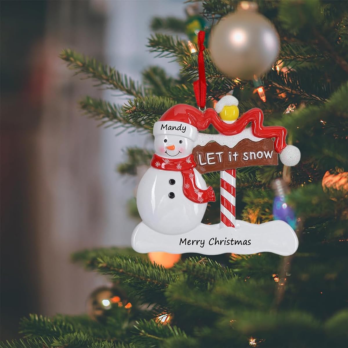 Snowman Christmas Ornament 2022 Let it Snow Personalized Winter Holiday Favors Gifts Christmas Tree Decorations Made from Durable Polyresin