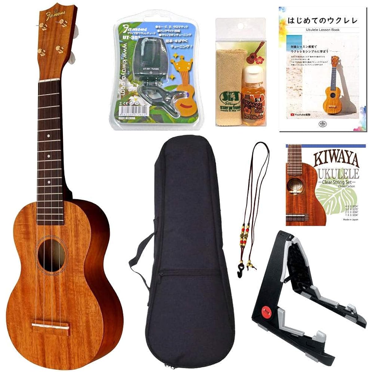 Famous FS-5 Perfect 8-piece set for beginners Famous Domestic standard ukulele new specification introductory set