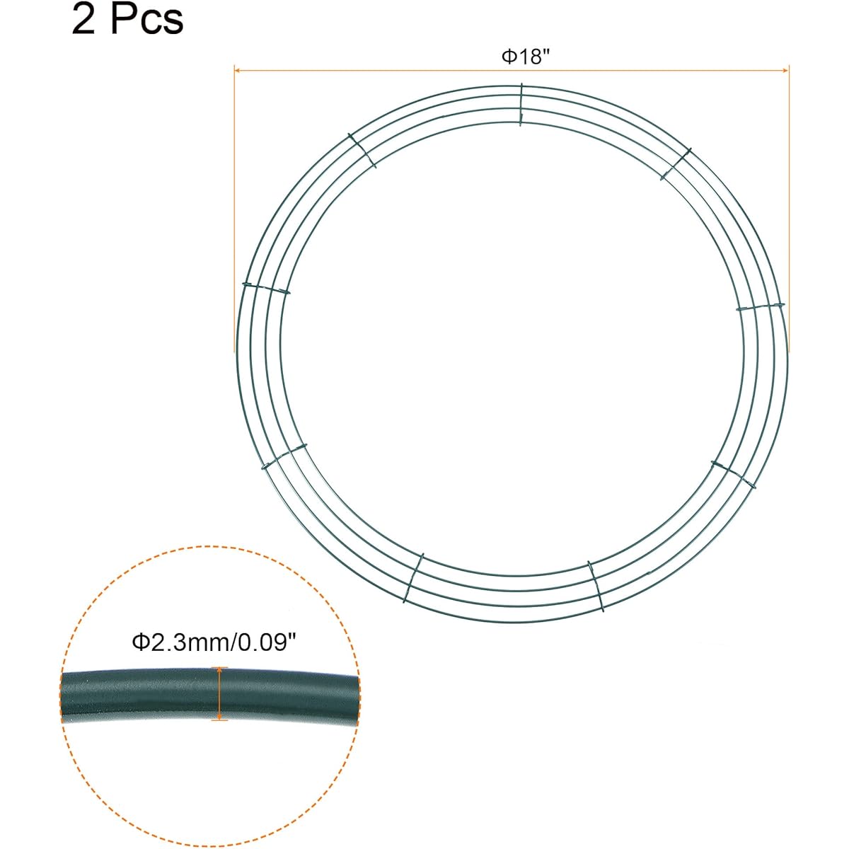 MECCANIXITY Metal Wire Wreath Frame with 18" Foam Hangers for Christmas Wedding Floral Arrangements, Green, Pack of 2