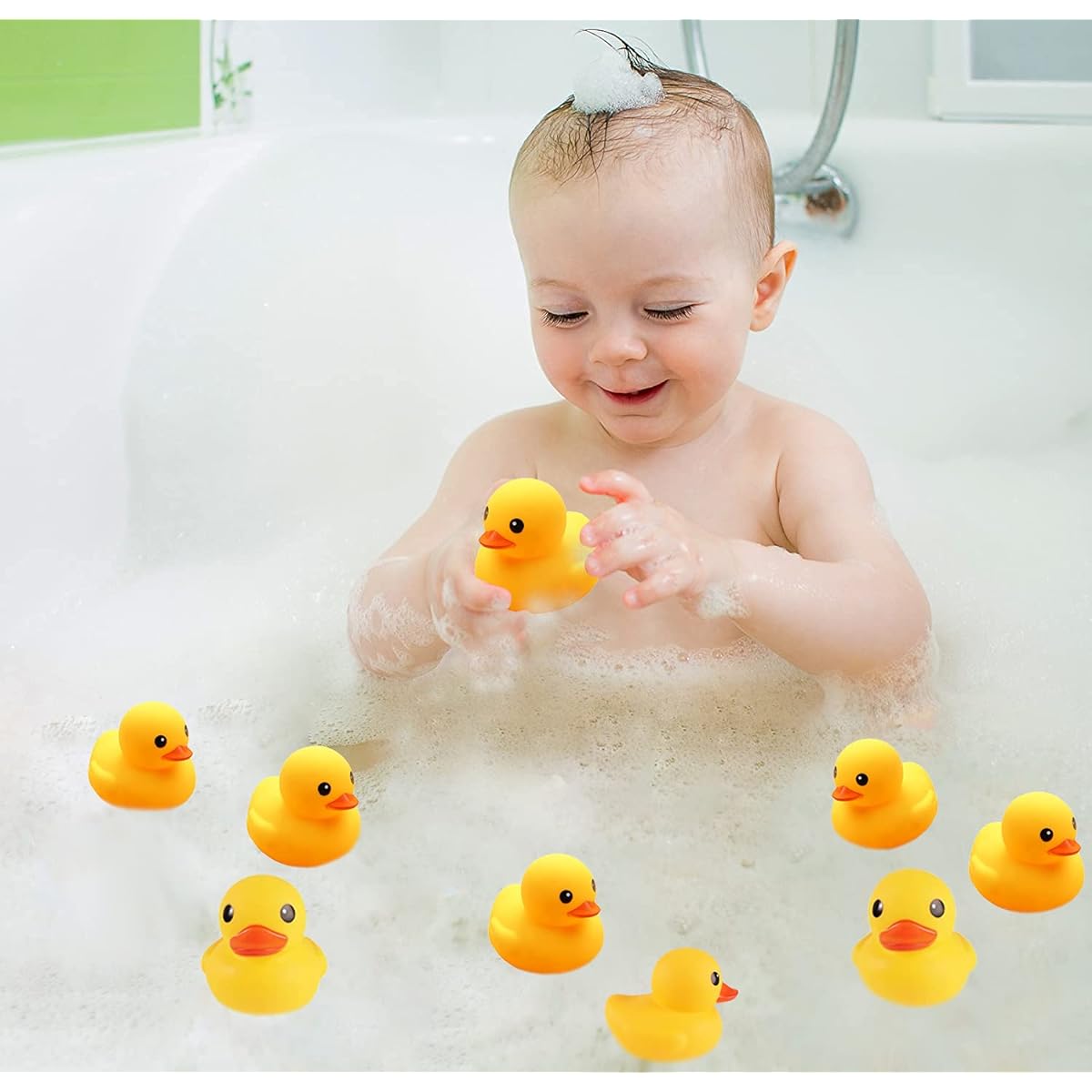 AIYUENCICI Bath Duck Toys, 12pcs Yellow Rubber Ducks Squeak & Float Duck Baby Shower Pool Toys for Toddlers Kids Ages 3 Months and Up (Duck 2.2 Inch)
