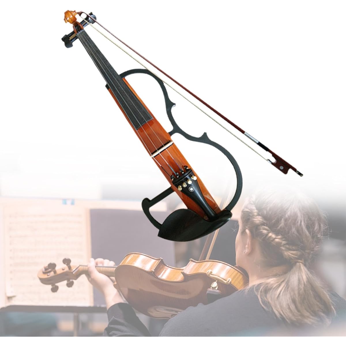 Gazechimp Electric Violin with Carrying Case, Violin and Violin Bow, Headphones and Violin Accessories for Adults and Children, Brown