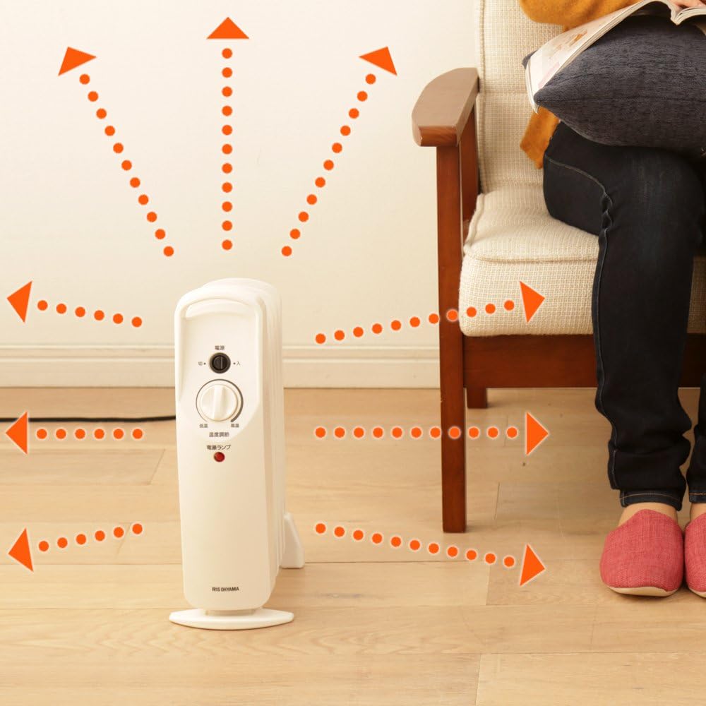 Iris Ohyama Heater Oil Heater 3.3 tatami Wave Type 500W Small Compact Temperature Adjustable Tipping Off Function Mechanical Feet Energy Saving Heating POH-505K-W White