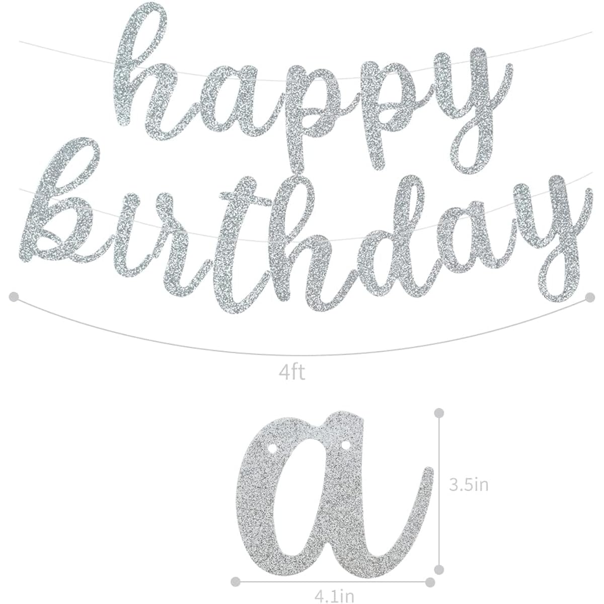 BEISHIDA Silver Happy Birthday Banner - No DIY - Silver Birthday Party Banner Script - Pre-strung - Silver Glitter Birthday Garland Ready-to-use Silver Birthday Party Decorations & Decorations