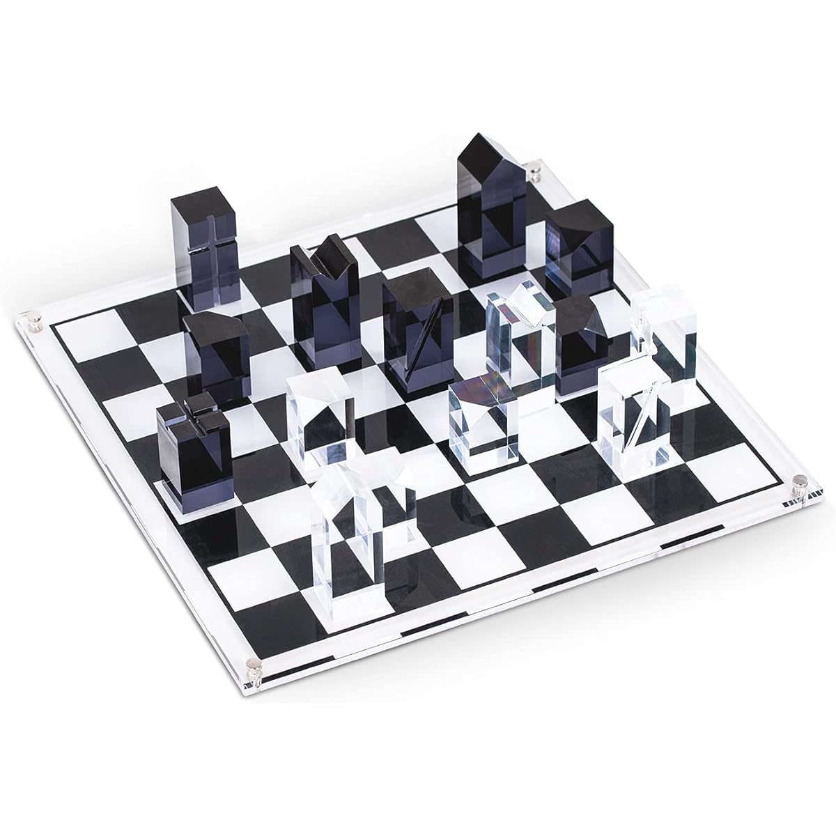 Designer Lucite Chess Set - Luxury Modern Acrylic Chess Set 14" x 14" King Size 3" Modern Tabletop Game Coffee Table Decor