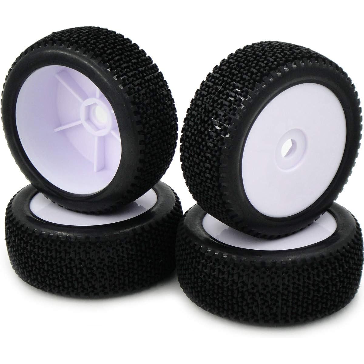 Set of 4 1/8 RC Off-Road Buggy Rubber Tires & 1:8 Hexagon 17mm Wheel Rims