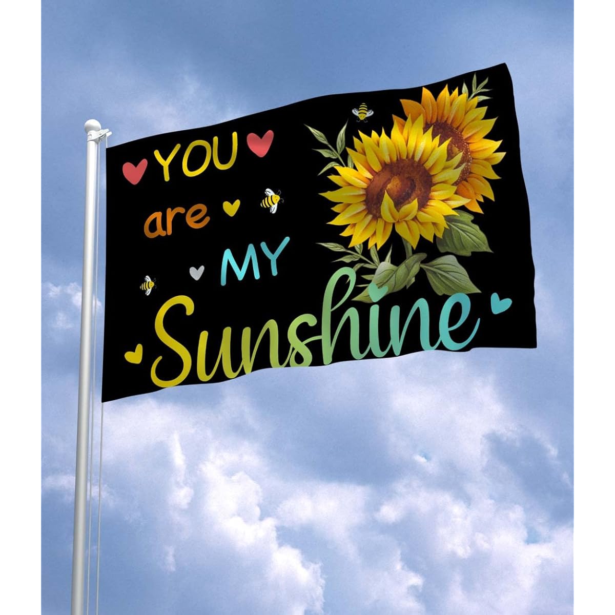 FLCHWY You are My Sunshine Sunflower Cute Bee Spring Flag Banner 3x5ft Spring Summer Decoration Banner Flag Holiday Party Supplies Hanging Canvas Header Polyester Outdoor Decor with Brass Grommets