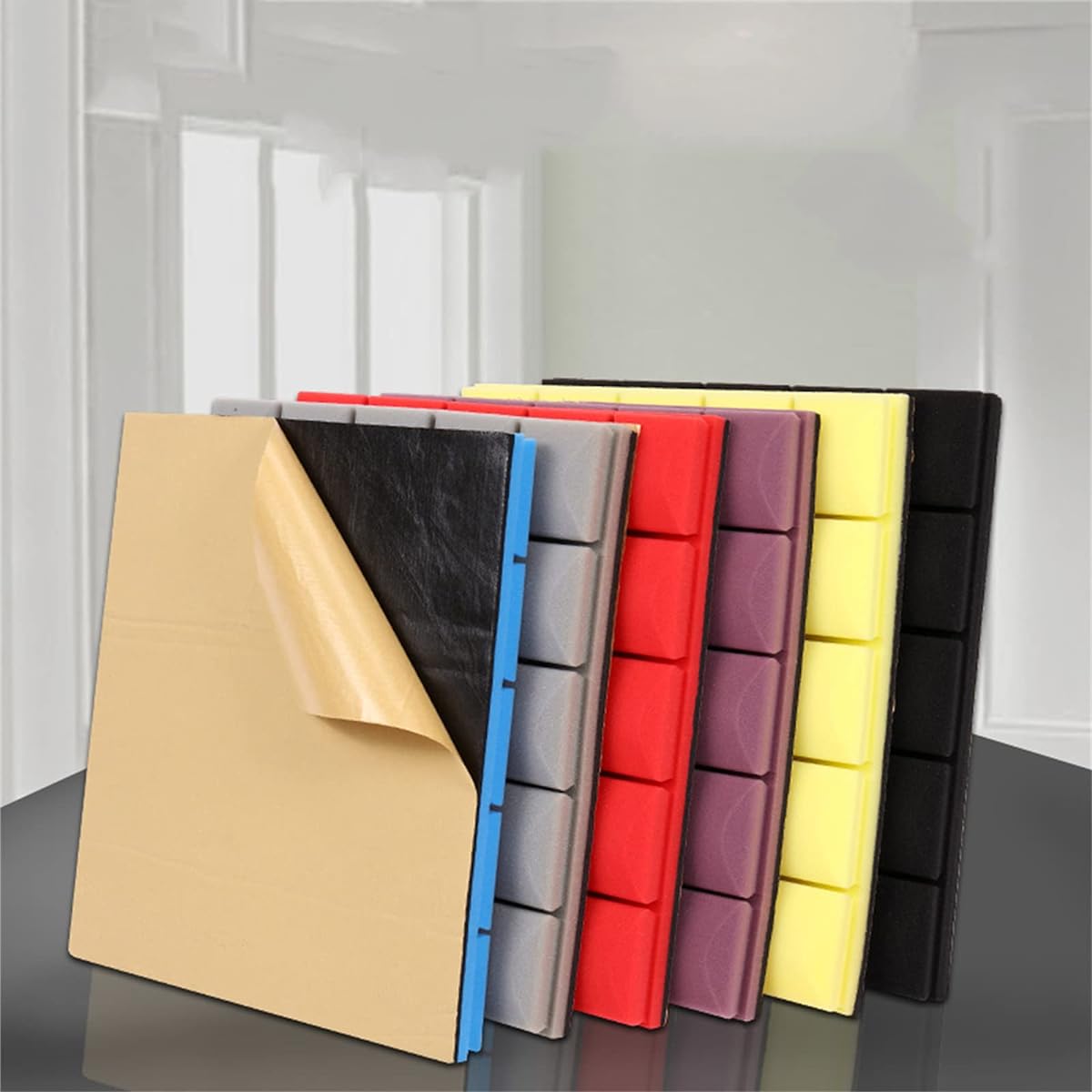 Anti-Noise Quality Acoustic Foam Tiles, Thick Noise Reduction Sound Absorption Cotton Square Acoustic Foam Tiles for Studio KTV Soundproofing (Yellow 50 * 50 * 3.8CM) (Black)