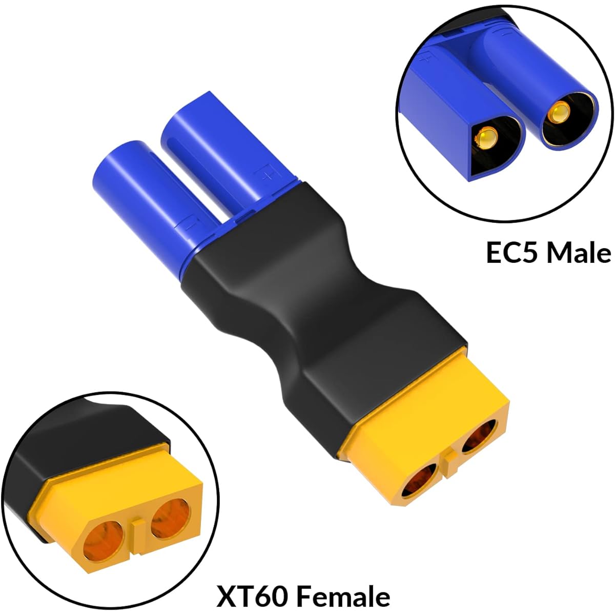 SUPULSE Plug XT60 Female to EC5 Male, XT60 Male to EC5 Female Adapter 2pcs for Servo Connection or Receiver Connection