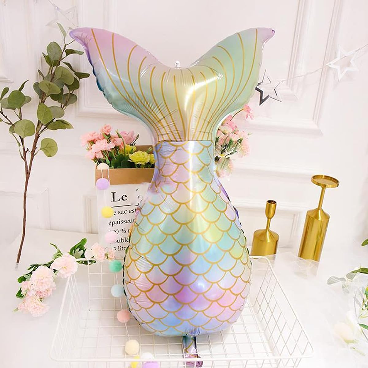Daimay Birthday Decorations Kit First Birthday Party Supplies Foil Balloons Happy Birthday Party Decorations Mermaid Tail and Shell Glitter Number 5