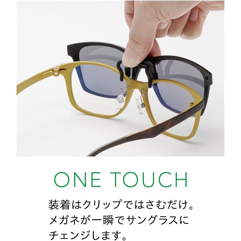 HUG OZAWA GR-010C Black shiny green glass Instant sunglasses Foldable clip-on sunglasses Polarized lenses GR-010C Black shiny Lens: Green