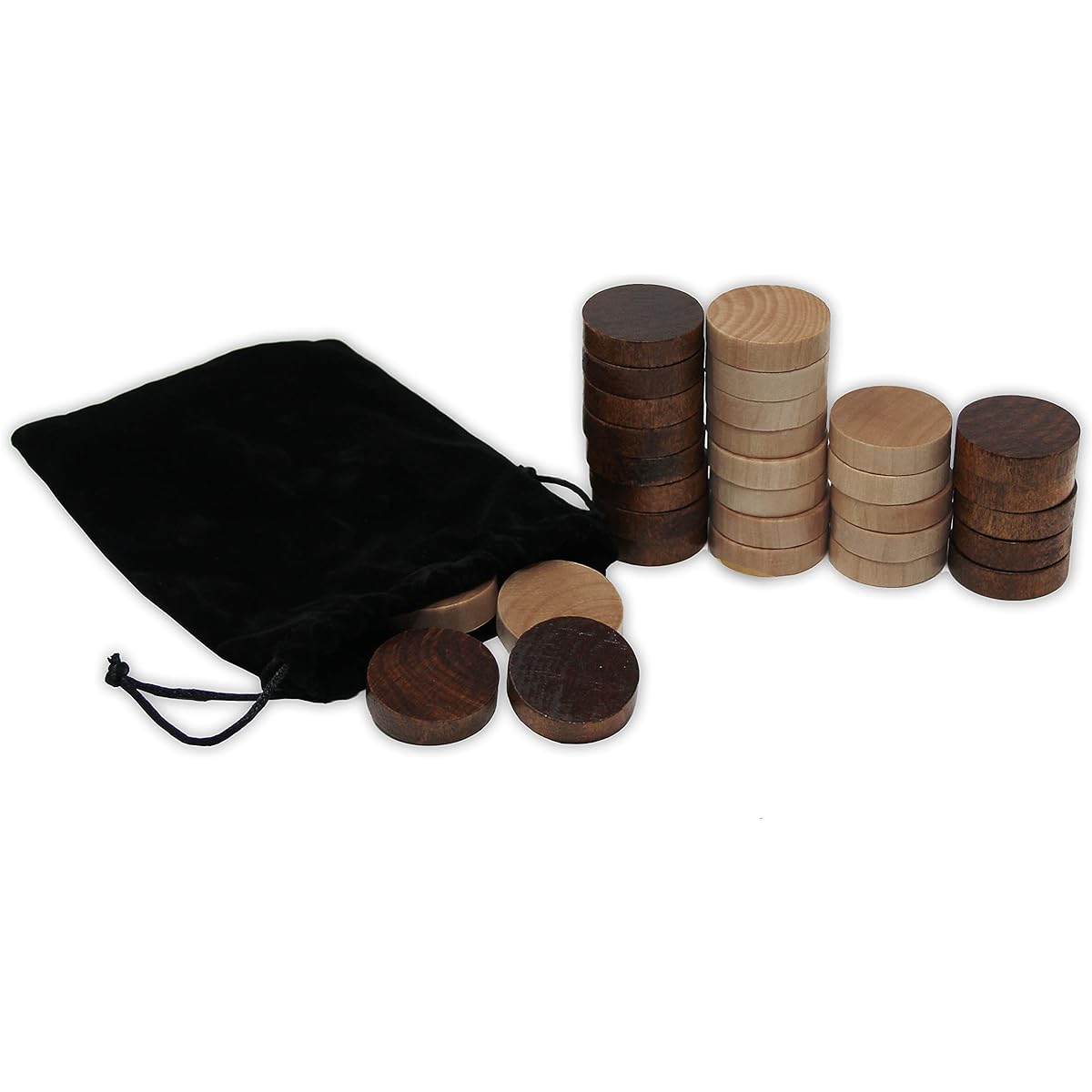 Da Vinci Pieces Wooden Backgammon & Checkers, 30 Replacement Game Chips with Cloth Storage Bag