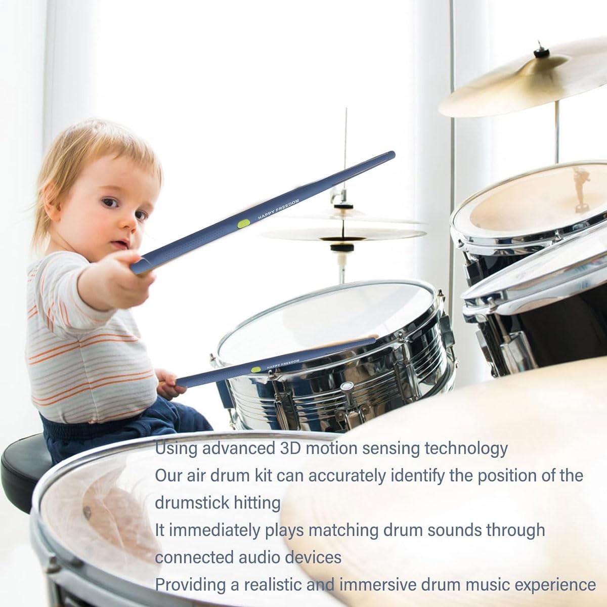 Electronic Drum Set, Portable Somatosensory Air Drum Kit with Pedals and Drumsticks, Quick Capture, High Precision Strike Percussion Instrument for Kids, Adults