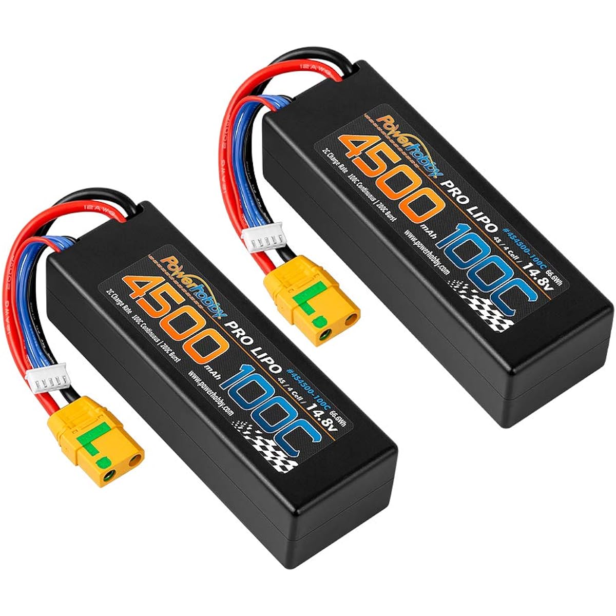 Powerhobby 4s 14.8V 4500mah 100c Lipo Batery Xt90 Hard Case 4 Cells (2 Pack) Fits: Arrma Kraton Nero Tyhpon Senton Tailon Outcast FAZON