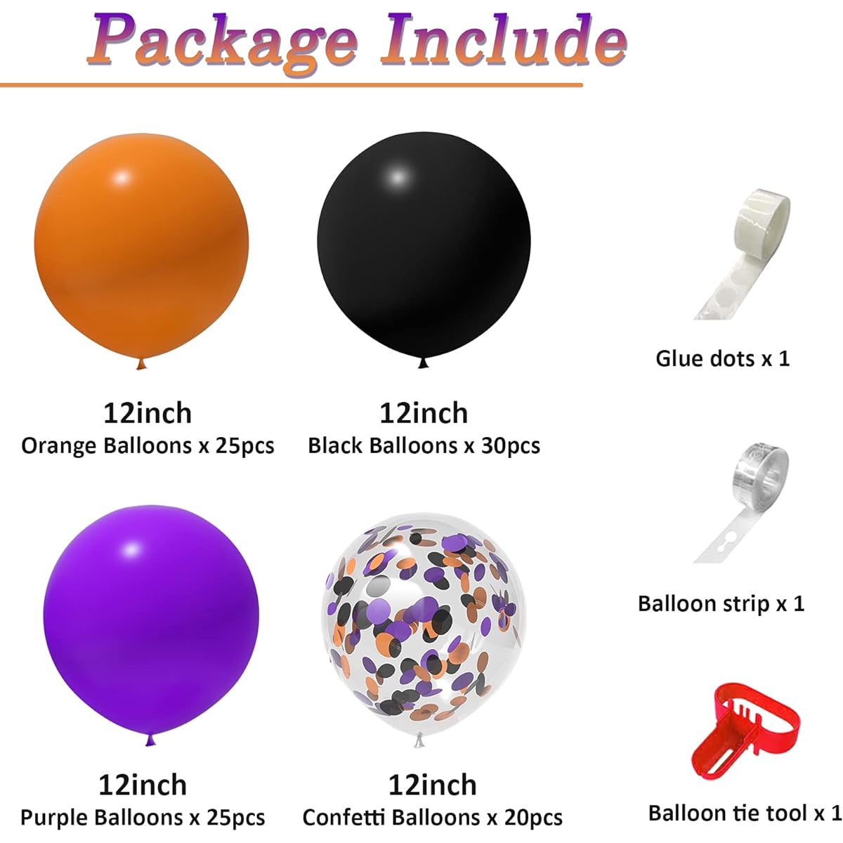 Honinda 100pcs Halloween Party Balloons, 12inch Black Orange Purple Confetti Balloons Helium Balloons for Halloween Theme Birthday Wedding Baby Shower Party Decorations