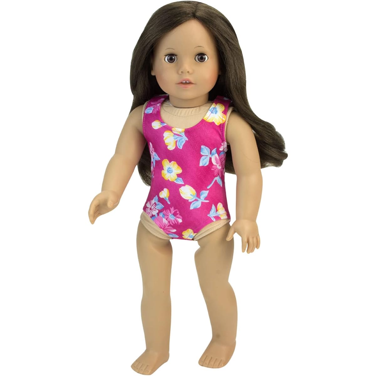 Pink Floral Swimsuit for 18 Inch Dolls with Pink Sandals and Water Goggles