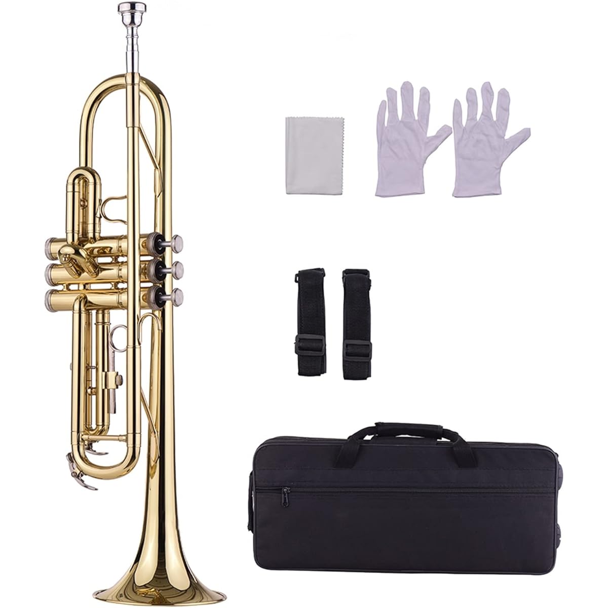 Trumpet Standard BB Brass Trumpet Wind Instrument with Mouthpiece Carry Bag Gloves Cleaning Cloth Tuner Musical Instrument Trumpet Musical Instrument