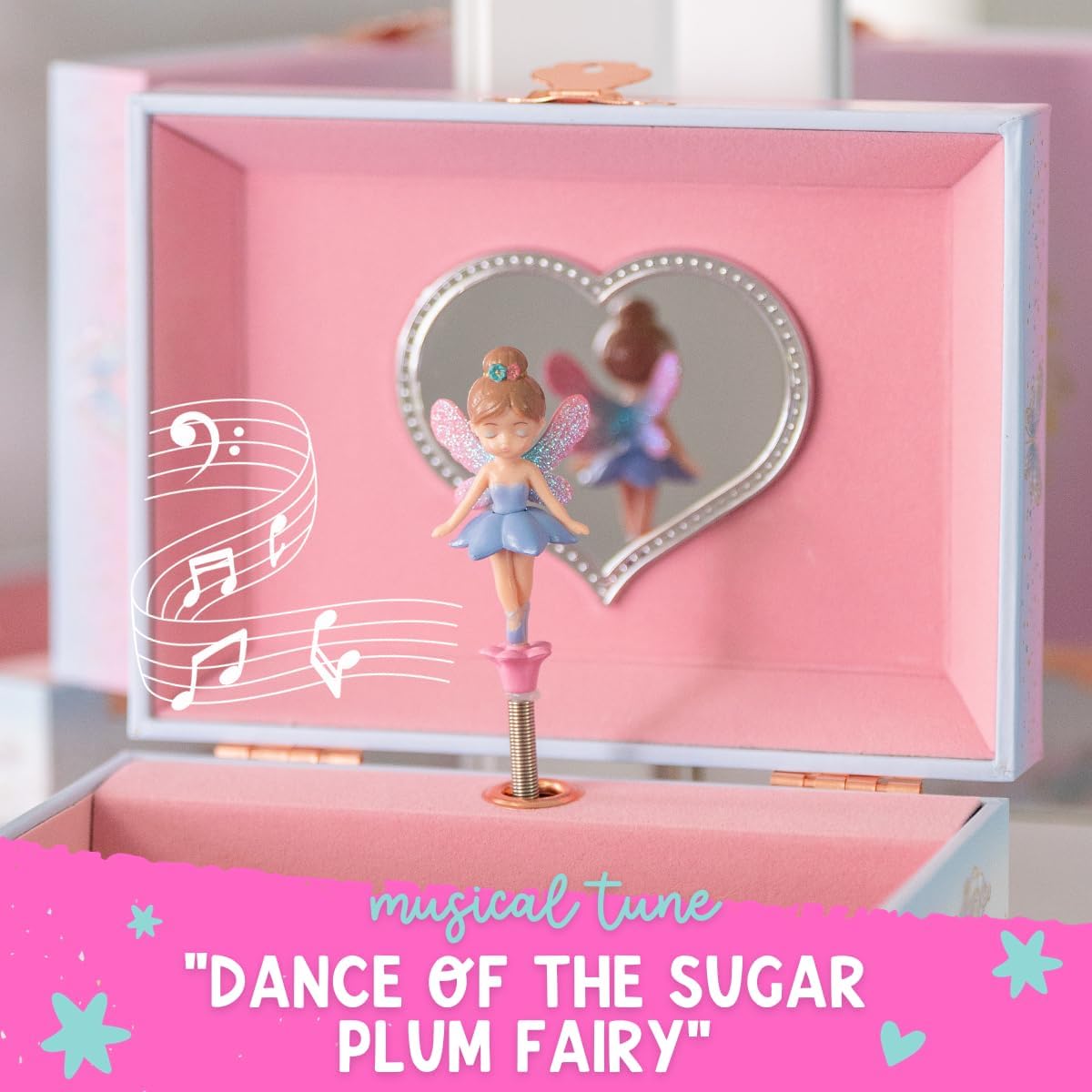 Giggle & Honey Musical Fairy Jewelry Box for Girls - Kids Music Box with Spinning Fairy and Mirror, Princess Gifts, Princess Gifts for Little Girls, Jewelry Box, Kids Birthday Gift - Ages 3-10, Pink