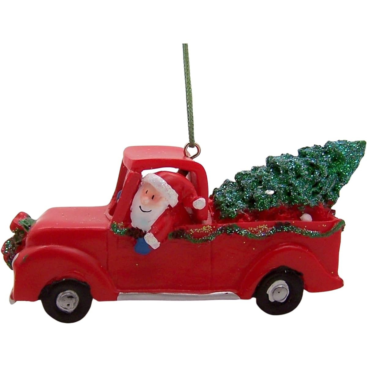 Santa in a Red Truck Christmas Ornament Festive Design Holiday Decoration 1.75"
