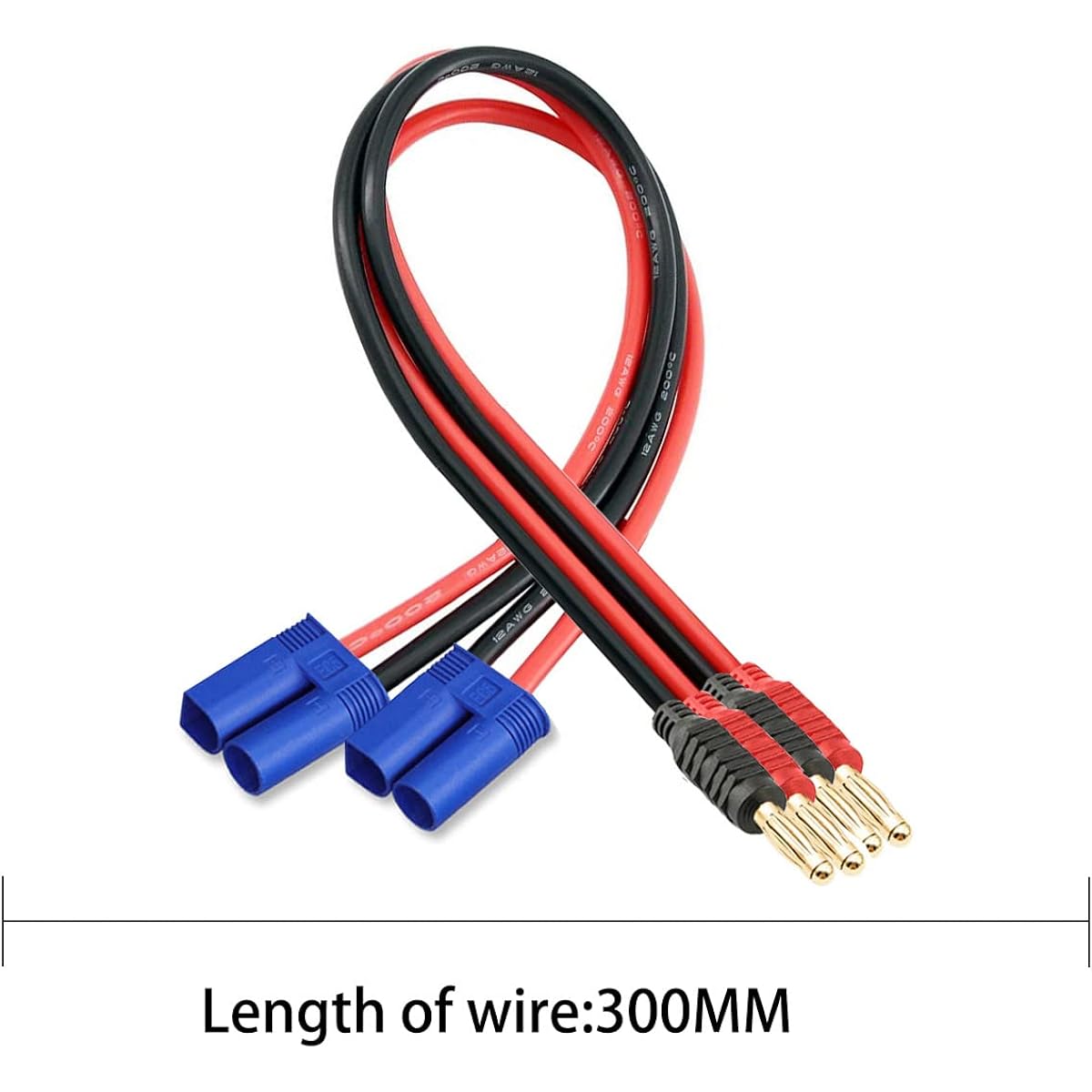 Laisomeke EC3 Male Plug Connector 4mm Banana Male Connector Plug Bullet Adapter 11.8inch 12AWG Cable RC Balance Charging Cable for RC Helicopter Vehicle Toy Quadcopter Car