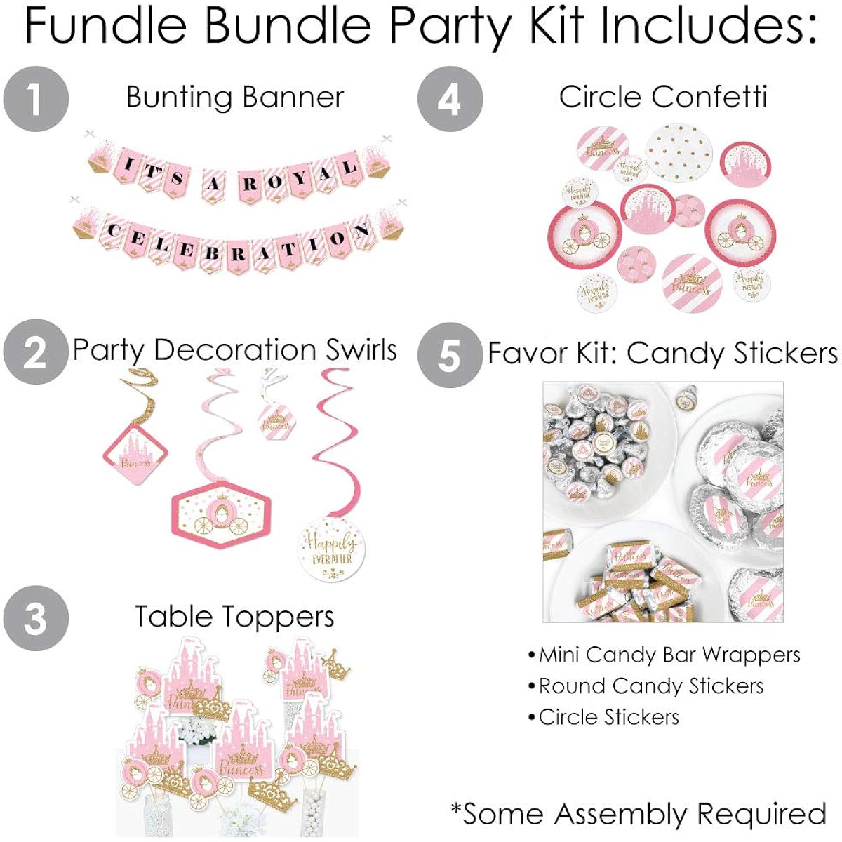 Big Dot of Happiness Little Princess Crown - Pink and Gold Princess Baby Shower or Birthday Party Supplies - Banner Decoration Kit - Bundle Bundle