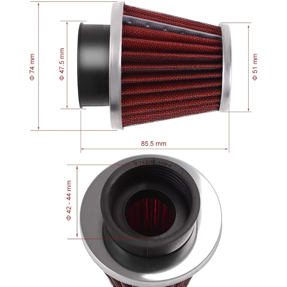 Evermotor 42mm 43mm 44mm Universal Double Layer Steel Air Filter for Motorcycle Scooter ATV Moped Red