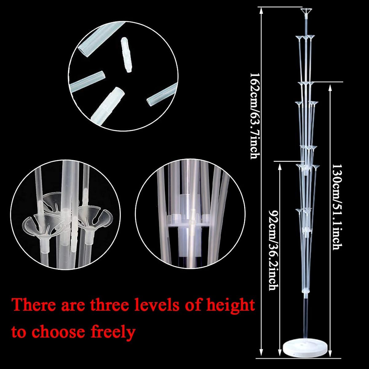 Balloon Column Stand Kit, 5.3ft Tall Adjustable Balloon Holder for Floor or Table with Water-filled Base and Balloon Tying Knot Tool for Baby Shower, Graduation, Birthday, Wedding, Christmas Party