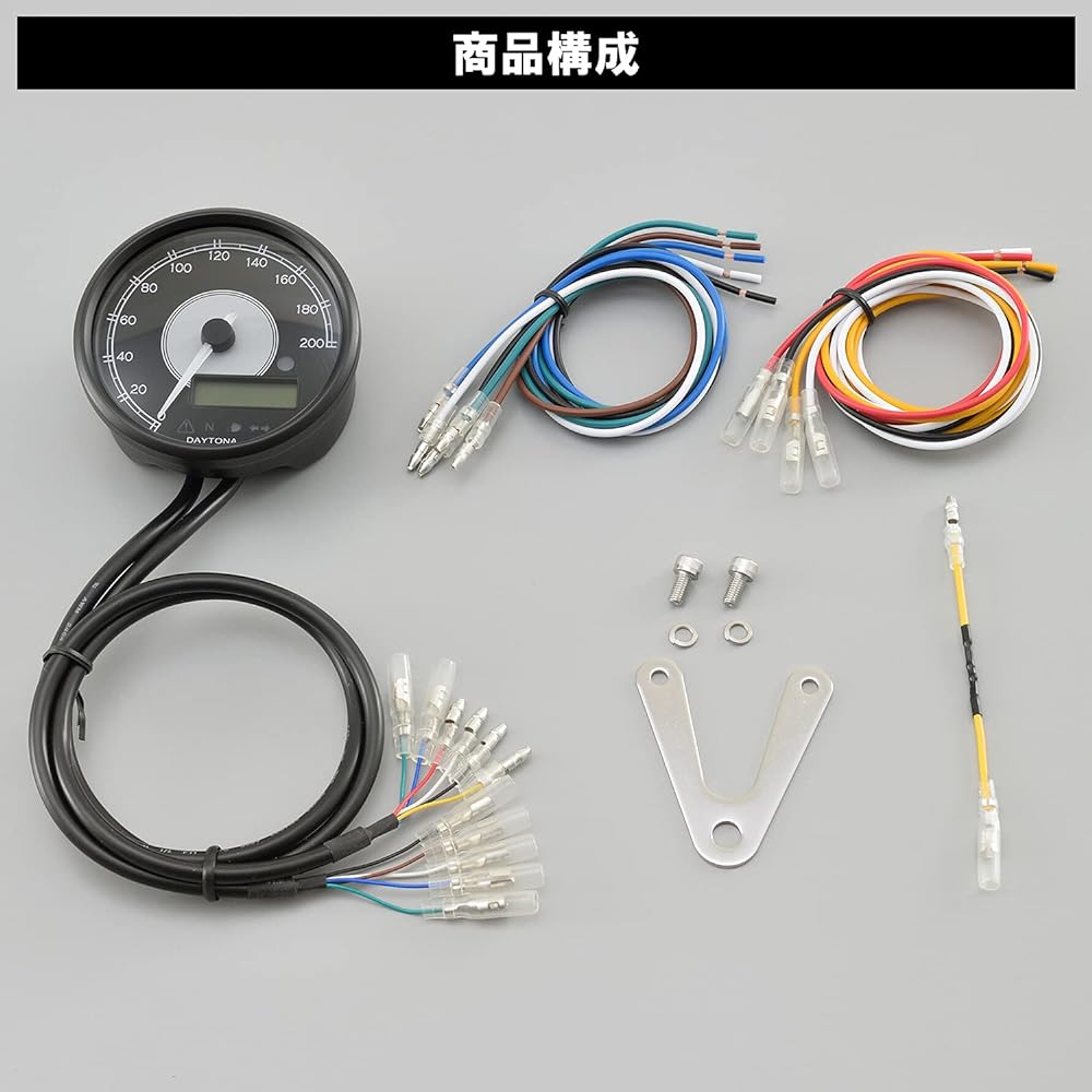 Daytona VELONA Motorcycle Electric Speedometer with LCD Tachometer Black Body/White LED φ80 200km/h Display 21984